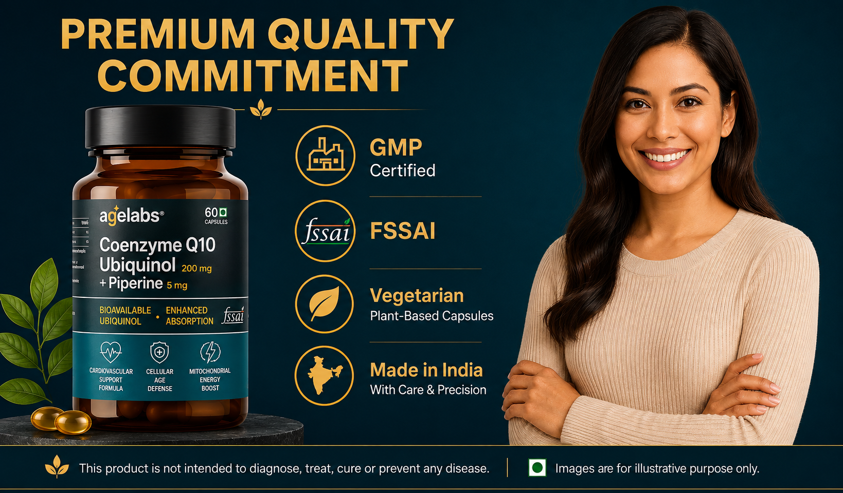 Coenzyme Q10 Ubiquinol 200mg with Piperine | Supports Cellular Energy Production & Cardiovascular Wellness | 60 Vegetarian Capsules
