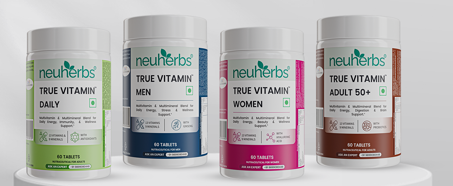 Neuherbs Daily Multivitamin 60 Tablets |True Vitamin for Men & Women with Vitamin C, B12, D, Magnesium,Iron & Zinc | Supports Energy, Stamina & Immunity