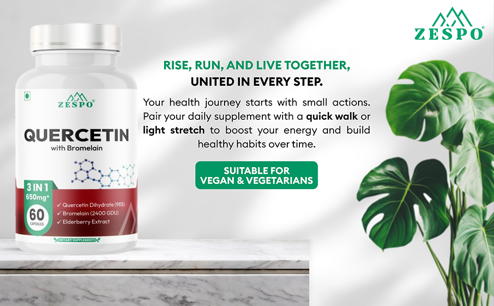 Zespo Quercetin 650mg with Bromelain & Elderberry - Advanced Immune Support, Antioxidant, Sinus Comfort, Respiratory Health - Non-GMO & Vegan 60 Capsules