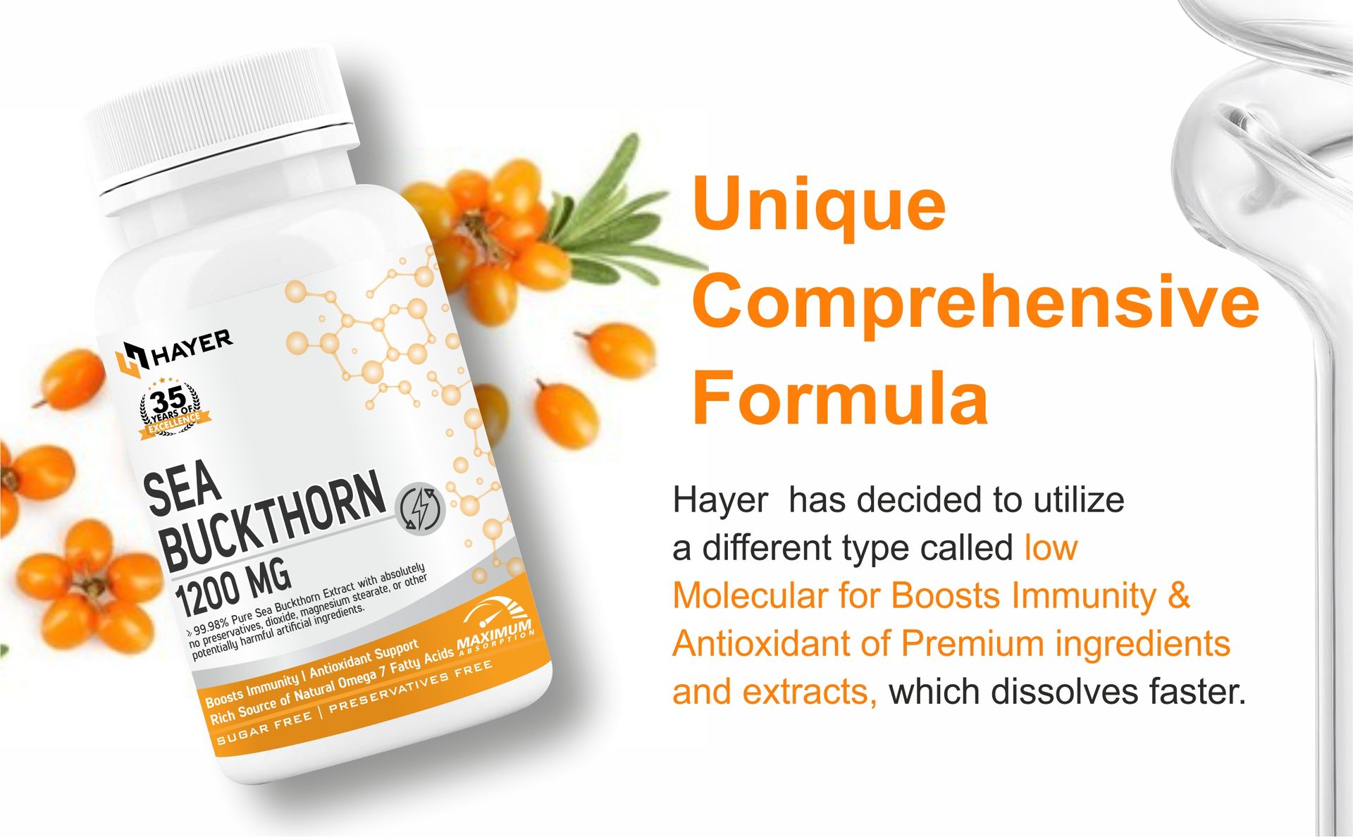 Hayer Sea Buckthorn Seabuckthorn, Help boost Omega 3,6,7,9 Levels 99% High Strength Sea Buckthorn Supplement 60 Tablets