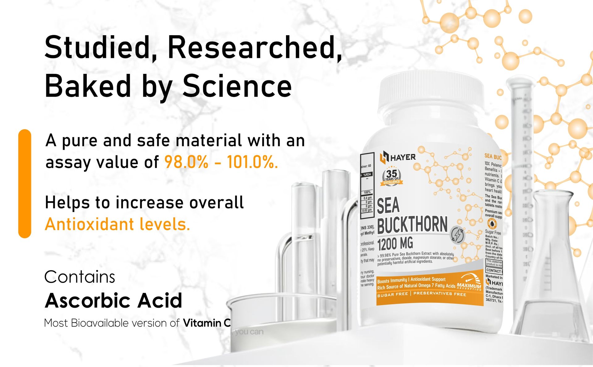 Hayer Sea Buckthorn Seabuckthorn, Help boost Omega 3,6,7,9 Levels 99% High Strength Sea Buckthorn Supplement 60 Tablets