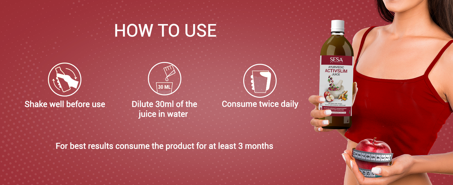SESA Ayurvedic Activslim Juice - 1L | Helps in Weight Management | Made with Apple Cider Vinegar | Healthy Diet Drink | No added Sugar, Colour or Flavour