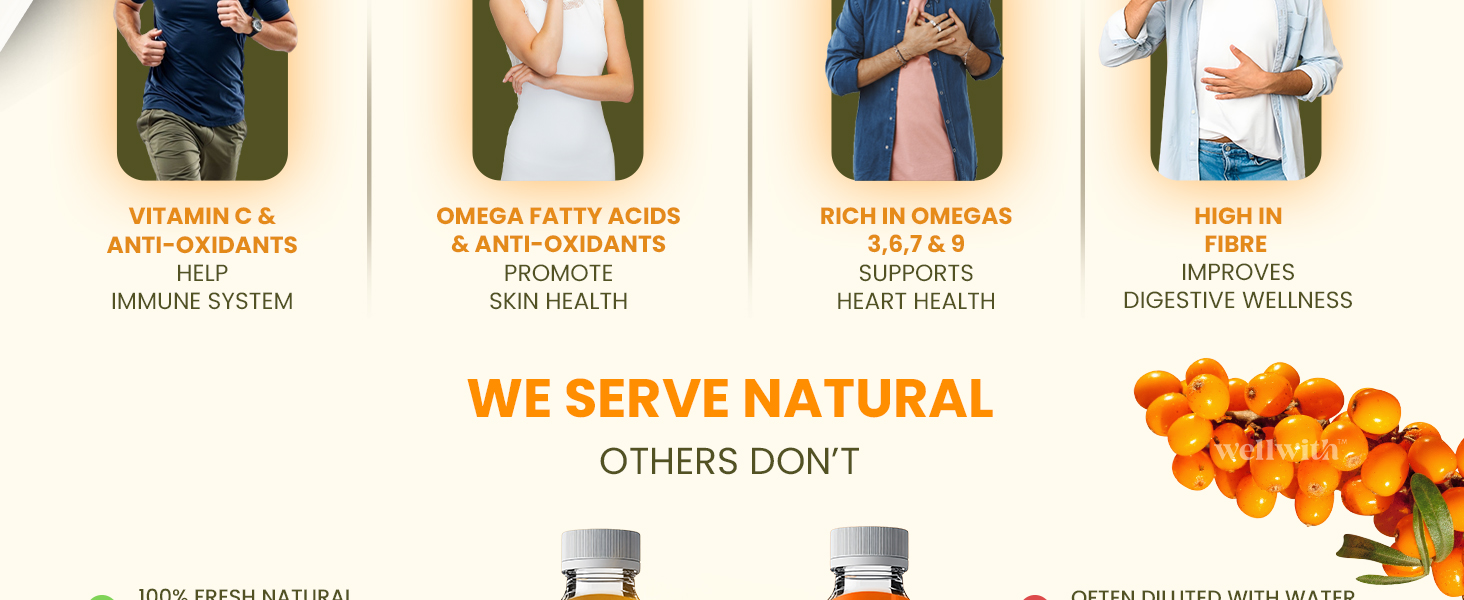 Wellwith by Ayuzera Himalayan Sea Buckthorn Berry Pulp 300ml | Plant Based Vegan Omega 3, 6, 7 & 9 | No Fish Oil | Natural & Organic | Upto 50 Glass Juice | Antioxidants & Vitamins (300ml, Pack Of 2)