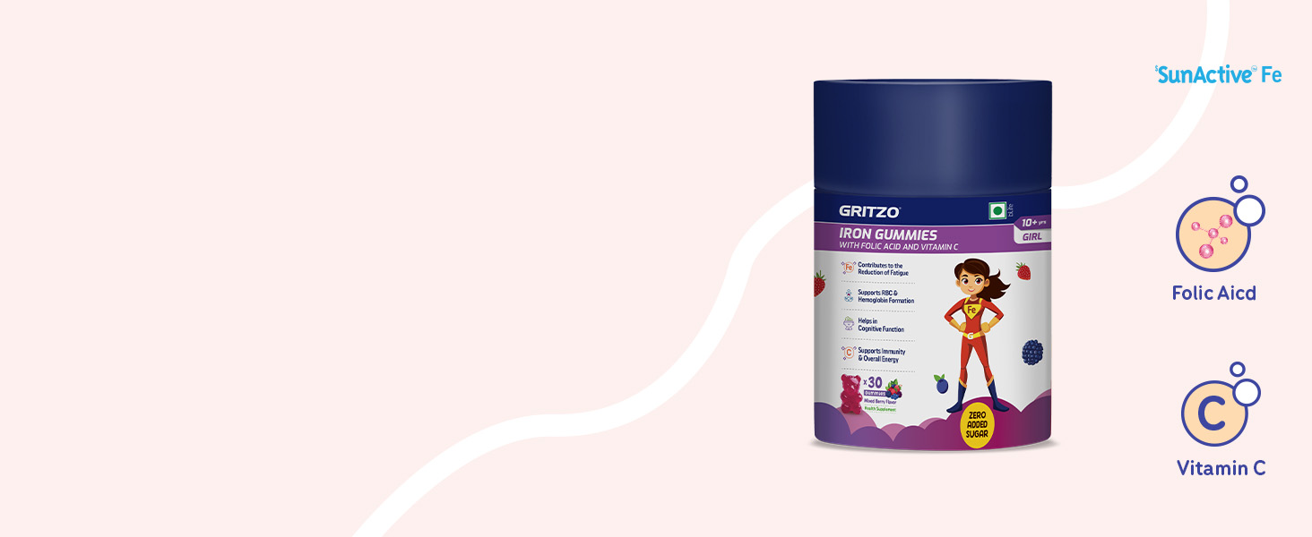 Gritzo Iron Gummies (10+ Girl), Mixed Berry, 30 Gummies