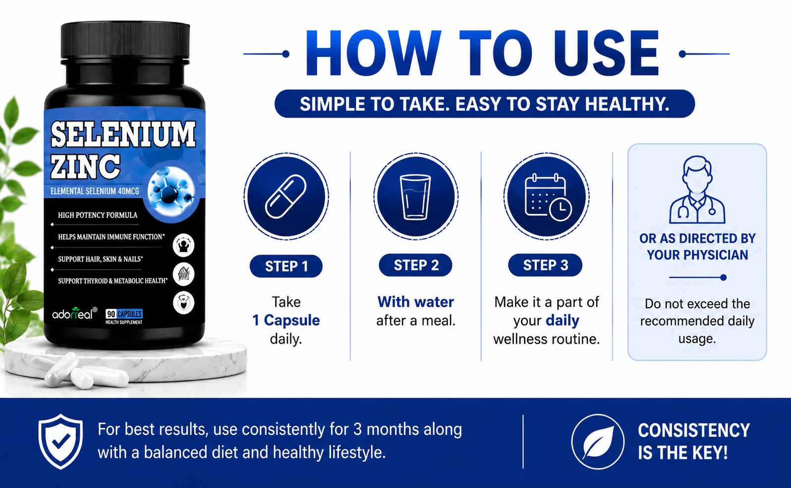 Selenium + Zinc Capsules | Elemental Selenium 40mcg + Elemental Zinc 13.2mg | Supports Immunity, Hair, Skin & Nails | Vegetarian Health Supplement | 90 Veg Capsules*