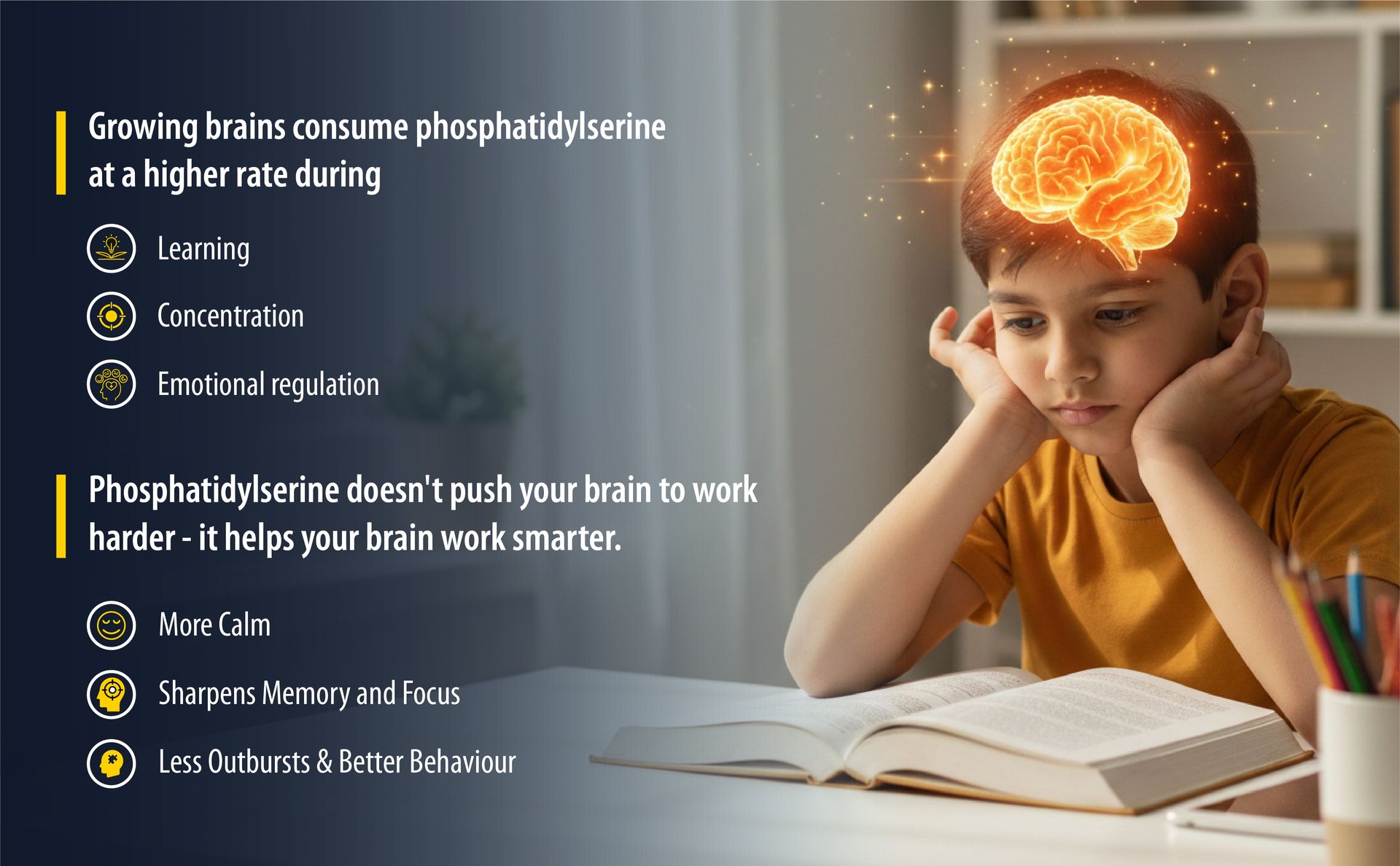 Brain Development & Focus Supplement for Kids | With Phosphatidylserine (PS) | Supports Memory & Attention | Liquid Suspension Formula - Mango-Vanilla Flavour