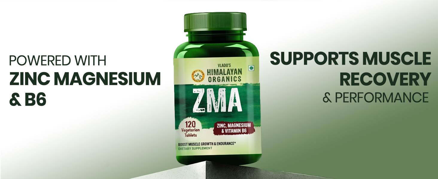Vlado’s Himalayan Organics ZMA (Zinc Magnesium Aspartate ) Zinc Supplement For Men And Women - Zinc Tablets and Magnesium Supplements with Vitamin B6 - Support Muscle Recovery and Sleep Quality I Sports Recovery -Boost Muscle And Bone Strength - 120 Veg Tablets