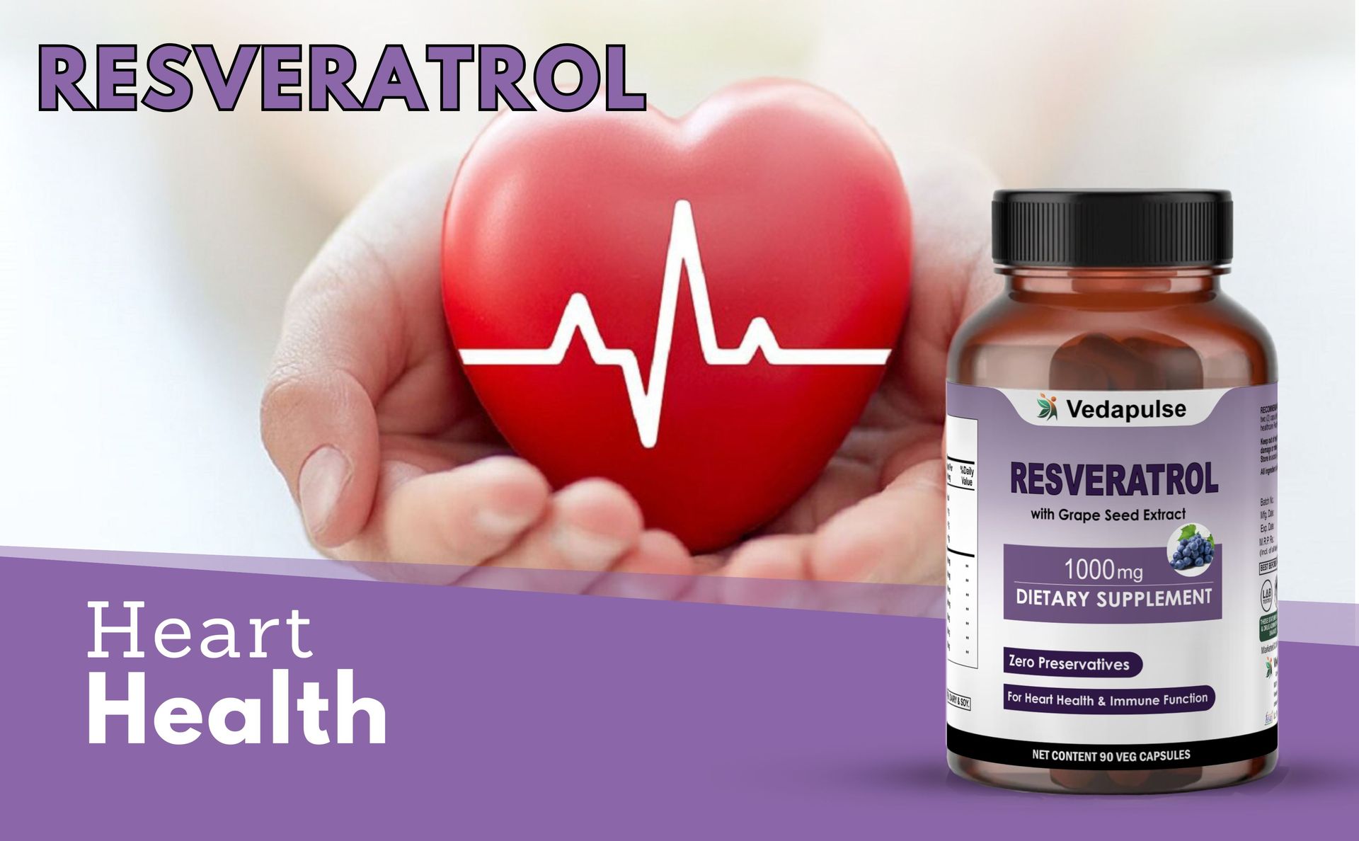 Resveratrol 1000mg with Grape Seed, Milk Thistle, Quercetin, NAC, Turmeric & Black Pepper – 90 Veg Capsules | Antioxidant & Heart Health Support | Health Supplement