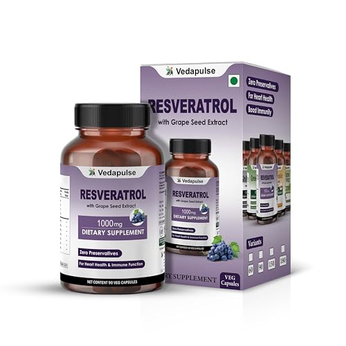 Resveratrol 1000mg with Grape Seed, Milk Thistle, Quercetin, NAC, Turmeric & Black Pepper – 90 Veg Capsules | Antioxidant & Heart Health Support | Health Supplement