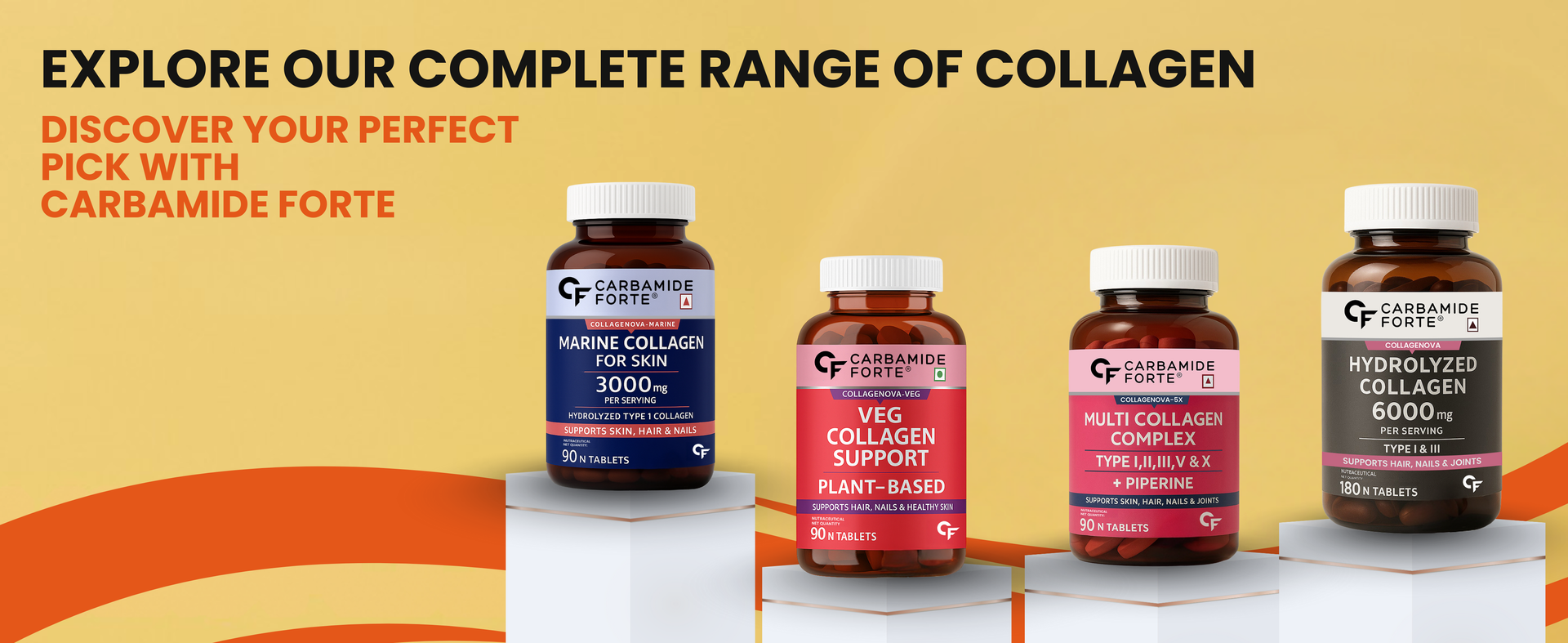 Carbamide Forte Multi Collagen Supplements for Women & Men | Multi Collagen powder with All 5 Types of Peptides Included - TYPE I, II, III, V, X | Peach Mango Flavour - 200g