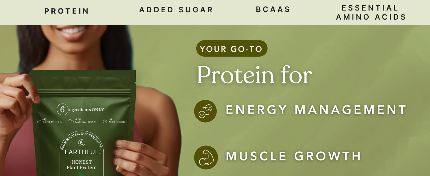 Earthful Honest Plant Protein | 24g Protein/Serving & 4.9g BCCAs | For Weight Management, Energy, Muscle Support & Recovery | Made with Pea & Brown Rice | Japanese Matcha - 468g