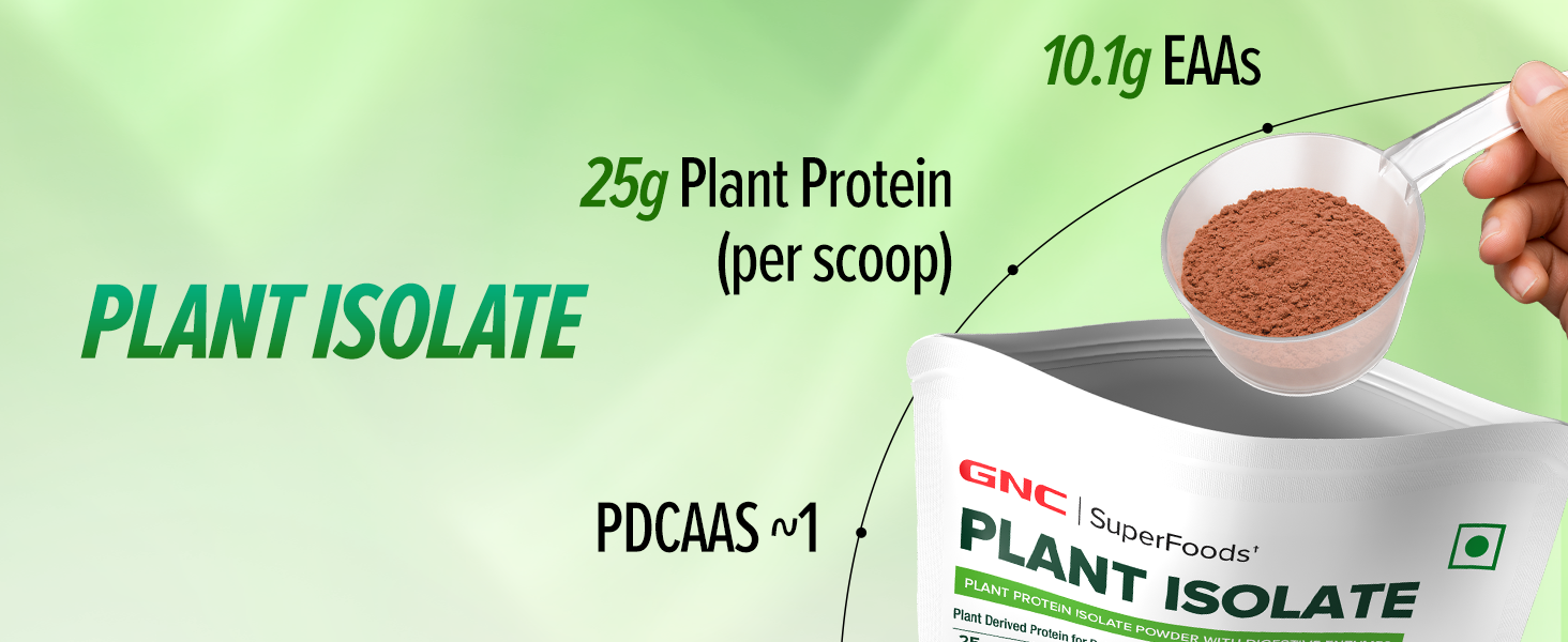 GNC Plant Protein Isolate Powder | 25g Protein Complete Amino Acid Profile with PDCAAS 1 Score | DigeZyme® For Faster Absorption | No Added Sugar | Delicious & Non-Chalky | Chocolate Hazelnut (2lbs)