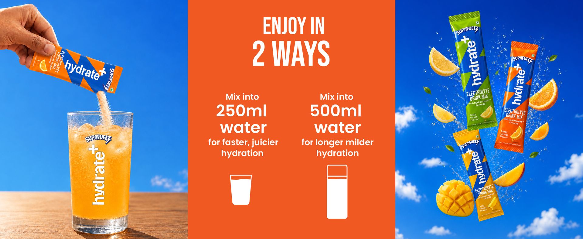 Hydrate+ Kids Electrolyte Powder | Coconut water 5 salts 3 vitamins | Mango (10 x 8g)