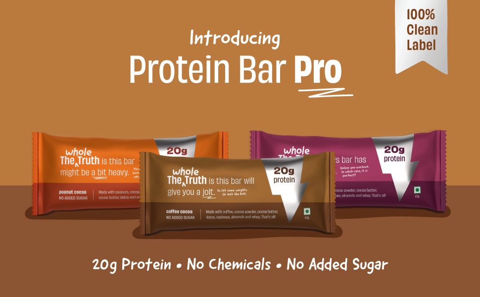 The Whole Truth - High Protein Coffee Cocoa 20g Protein Bar - Pack of 5 x 67g each - No Preservatives - No Artificial Flavours - All Natural