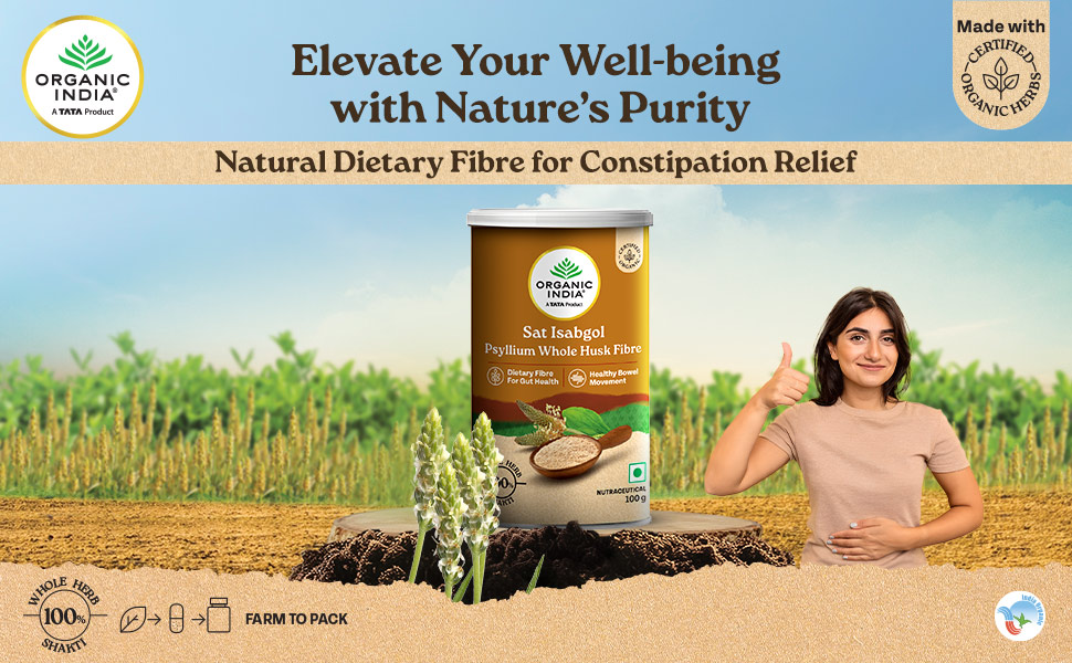 A TATA Product - Organic India Sat Isabgol Psyllium Whole Husk Powder - 100g, With Dietary Fiber, Supports Heart Health & Digestive System, Gluten Free, Non-GMO Project Verified, NPOP & USDA Certified