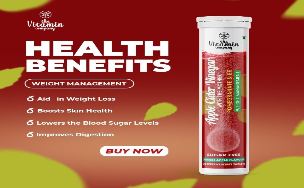 Apple Cider Vinegar with Mother Effervescent Tablets with Vitamin B6, For Weight Management, Green Apple Flavour (Pack of 1, 20 Tablets)