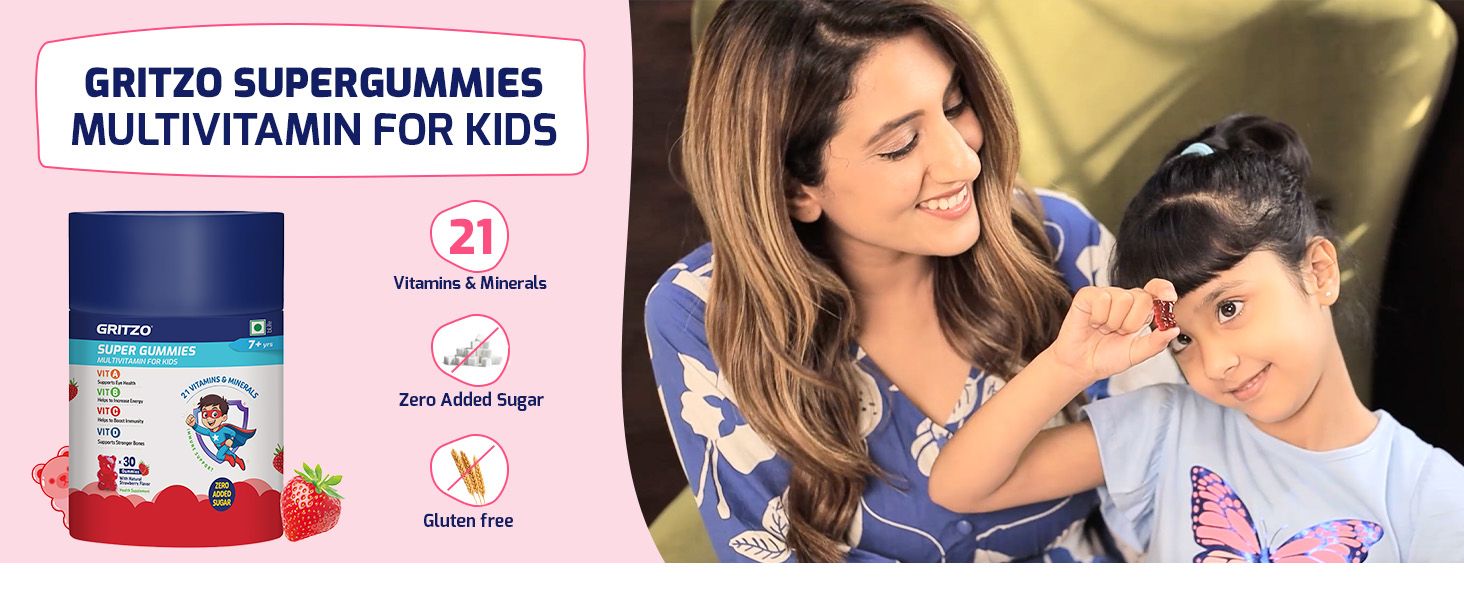 Gritzo Super Gummies Multivitamin (7+ Kids), Strawberry, 30 Gummies