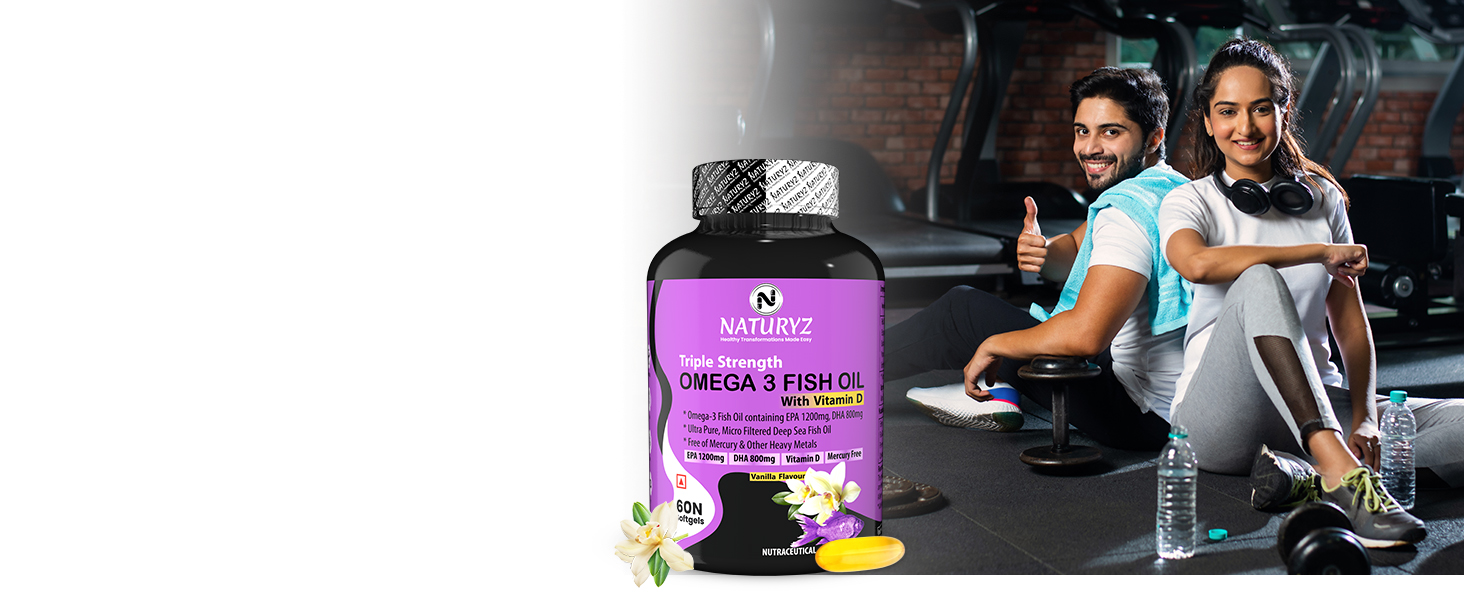Naturyz Triple Strength Omega 3 Fish Oil with Highest Strength 2450 mg, 60 Capsules, Omega 3-6-9 Per Serving (EPA 1200mg DHA 800mg) Capsules For Men & Women