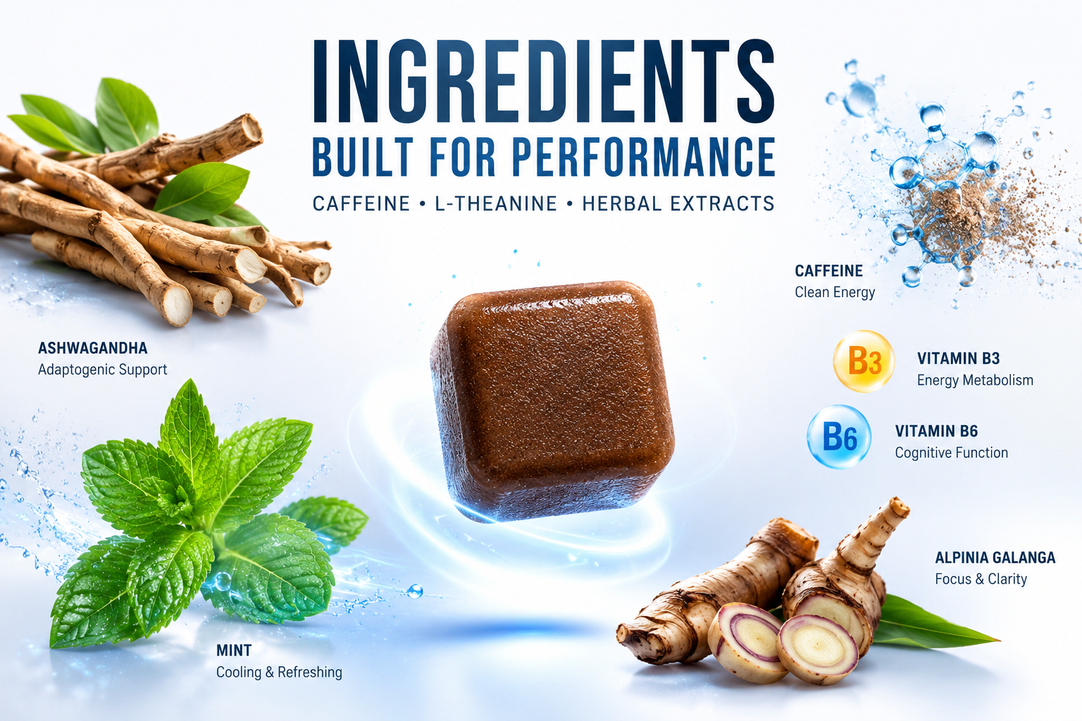 Flying Fox Slow Melt Energy Gummies | Quick Energy Boost & Enhanced Focus | Natural Caffeine+ L-Theanine, Ashwagandha, Amaranth, Galangal Vitamin B3,B6, B12 | Sugar Free| Ice Mint | 10 Gummies