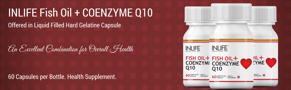 INLIFE Fish Oil Coenzyme Q10 Omega 3 Supplement, 60 Liquid Filled Caps
