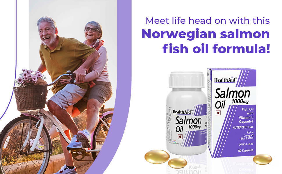 HealthAid Salmon Oil 1000mg – Omega-3 with EPA & DHA + Vitamin E | Supports Heart, Brain & Joint Health | 60 Capsules