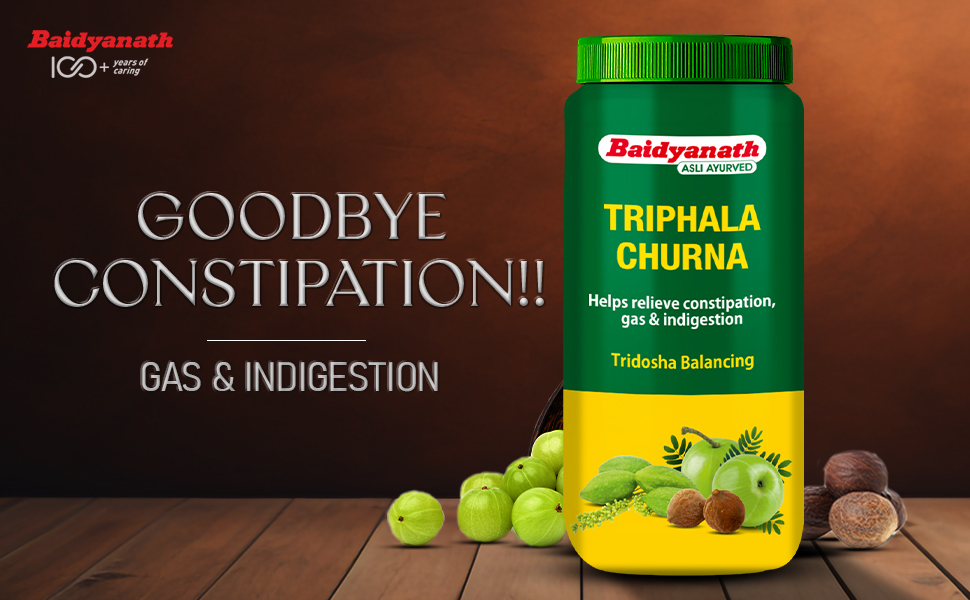 Baidyanath Triphala Churna | Ayurvedic Herbal Laxative Powder for Constipation Relief, Digestion & Gas | Enriched with Amla, Baheda & Haritaki | Tridosha Balancing - 500g