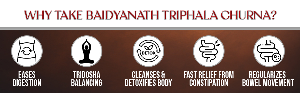 Baidyanath Triphala Churna | Ayurvedic Herbal Laxative Powder for Constipation Relief, Digestion & Gas | Enriched with Amla, Baheda & Haritaki | Tridosha Balancing - 500g