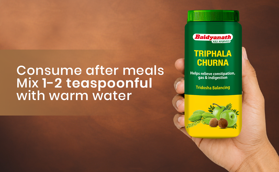 Baidyanath Triphala Churna | Ayurvedic Herbal Laxative Powder for Constipation Relief, Digestion & Gas | Enriched with Amla, Baheda & Haritaki | Tridosha Balancing - 500g