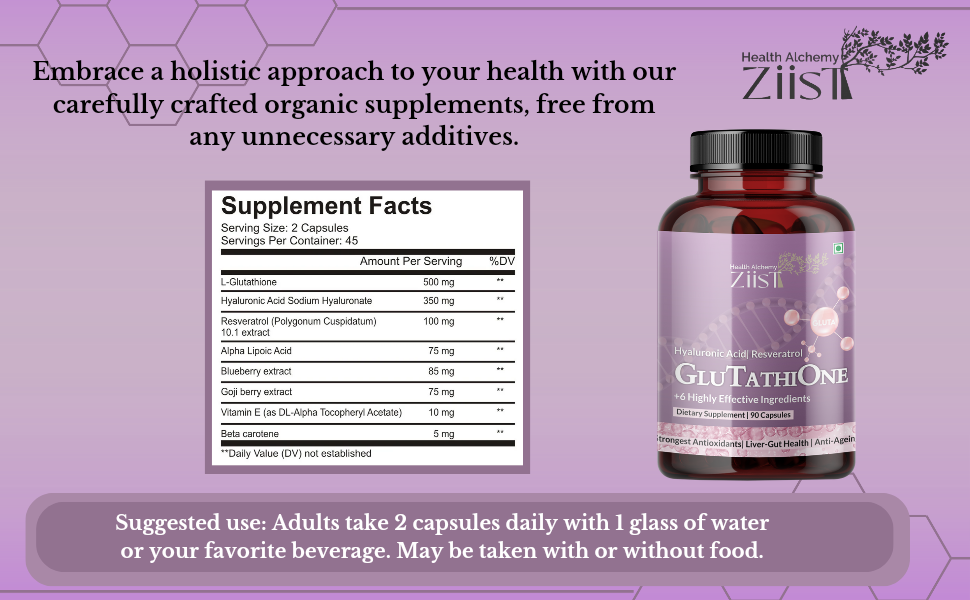 Glutathione Liposomal Supplement with Hyaluronic Acid & Resveratrol – Antioxidant Support for Skin, Liver & Gut – 90 Capsules