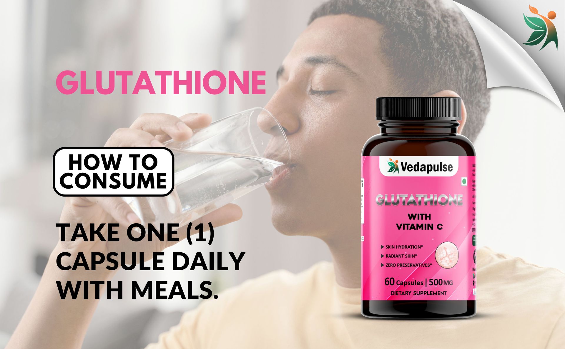 Glutathione with Vitamin C Capsules | 500 mg | 60 Capsules |