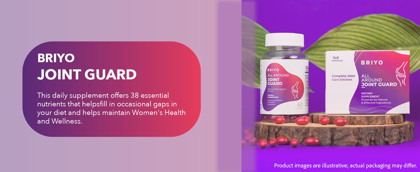 Briyo Joint Health Supplement All Around Joint Guard- with Collagen, Hyaluronic Acid, MSM & Boswellia, Quercetin, Bromelain and more for Cartilage, Joint Health & Flexibility, 60 Capsules