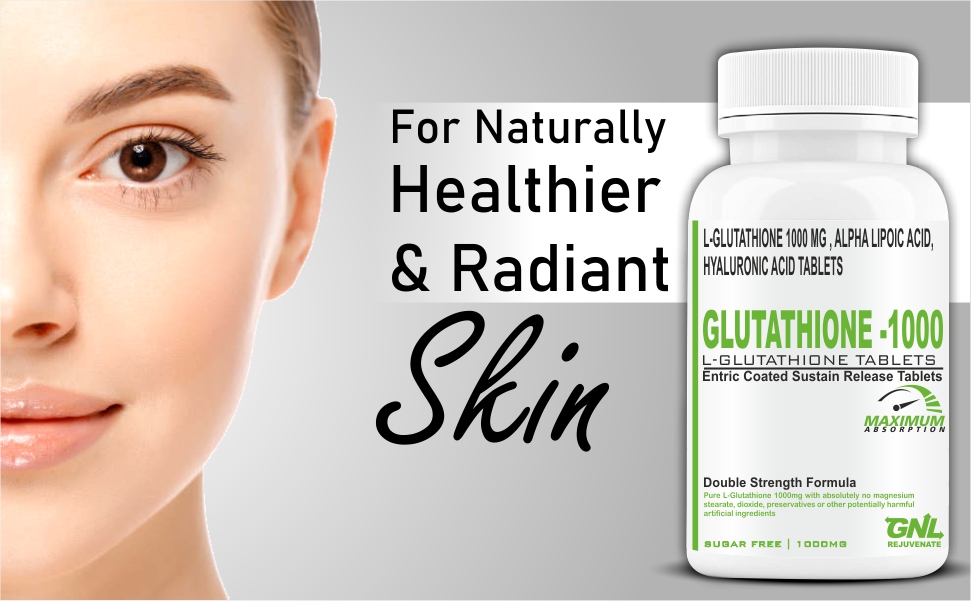 GNL Glutathione Tablets 1000mg For Skin, L Glutathione With Alpha Lipoic Acid, Hyaluronic Acid, Biotin, Vitamin C, B12, Grape Seed And Superfood Extracts -60 Tablet