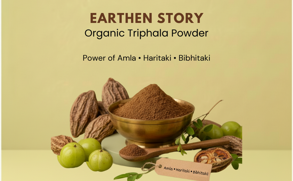 Earthen Story Certified Organic Triphala Powder (200g) | Lab Tested for 180+ Pesticides | Natural Gut Detox & Digestion Support | Amla, Haritaki & Bibhitaki | Vegan, Non-GMO