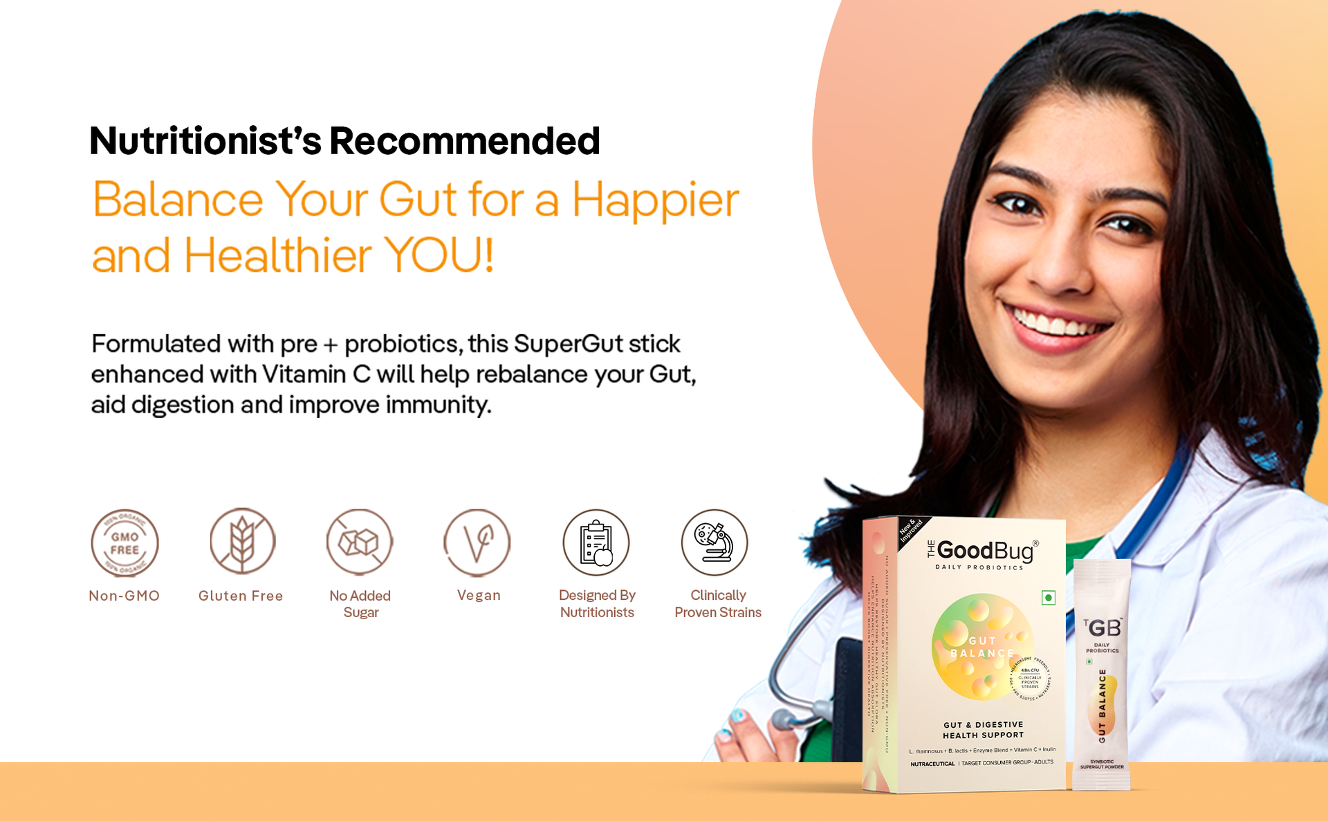 The Good Bug New & Improved Overall Digestive Health Gut Balance Probiotics Supplements- 3Bn Cfu Of Clinically Proven Strains | Aids Digestion, Enhances Nutrient Absorption & Metabolism |30 Days Pack