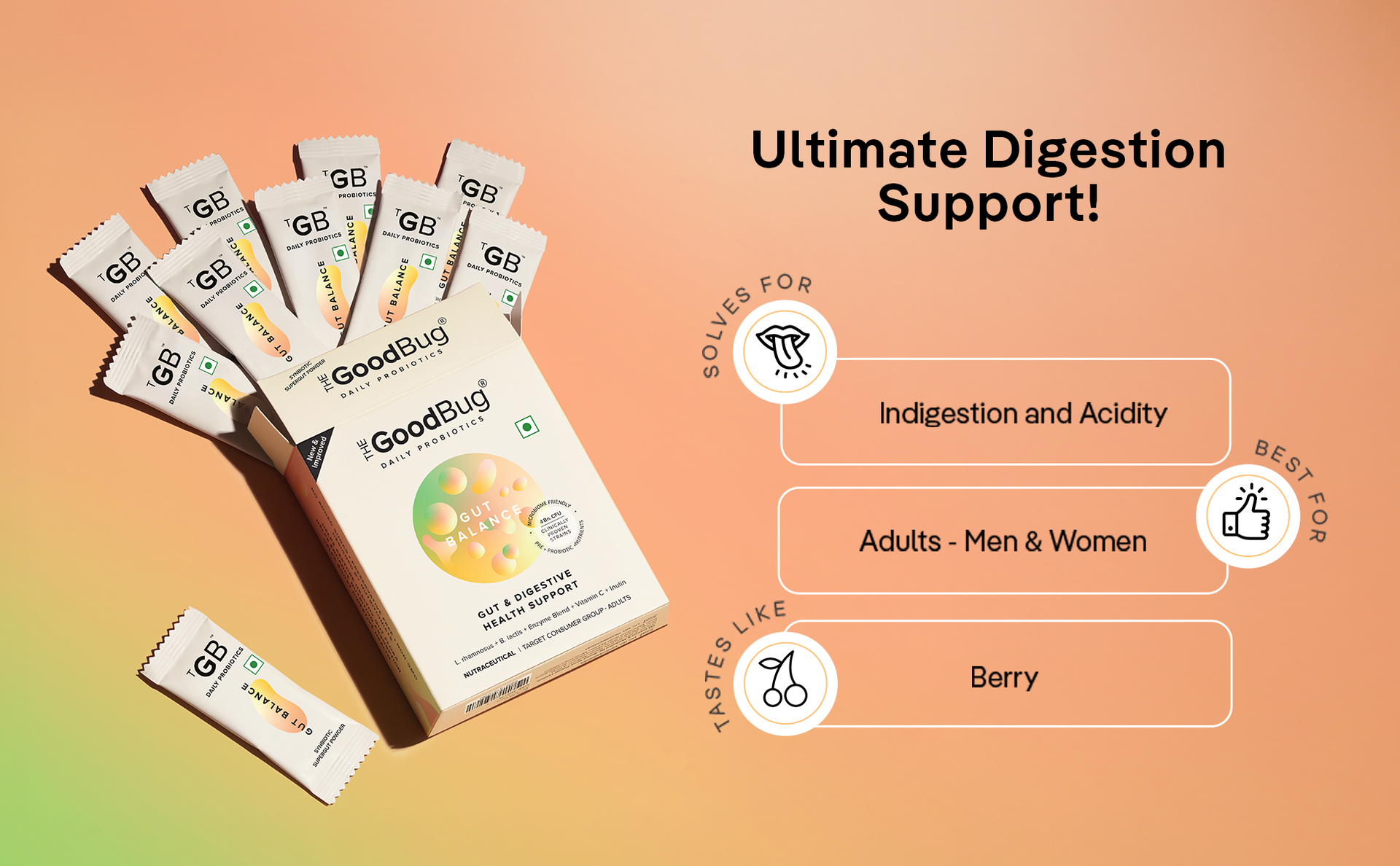 The Good Bug New & Improved Overall Digestive Health Gut Balance Probiotics Supplements- 3Bn Cfu Of Clinically Proven Strains | Aids Digestion, Enhances Nutrient Absorption & Metabolism |30 Days Pack