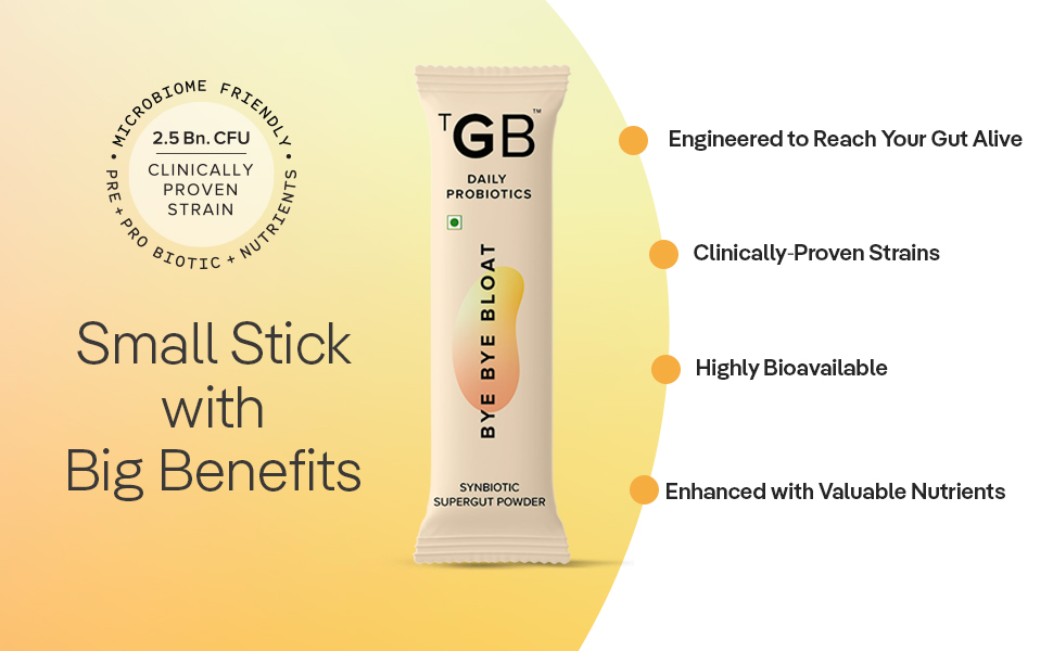 The Good Bug Bye Bye Bloat Supergut Powder For Gut Health & Strong Digestion | Pre & Probiotic Supplement | Helps With Bloating, Gas & Heartburn | 2.5 Billion Cfu Of Clinically Proven | 90 Days Pack