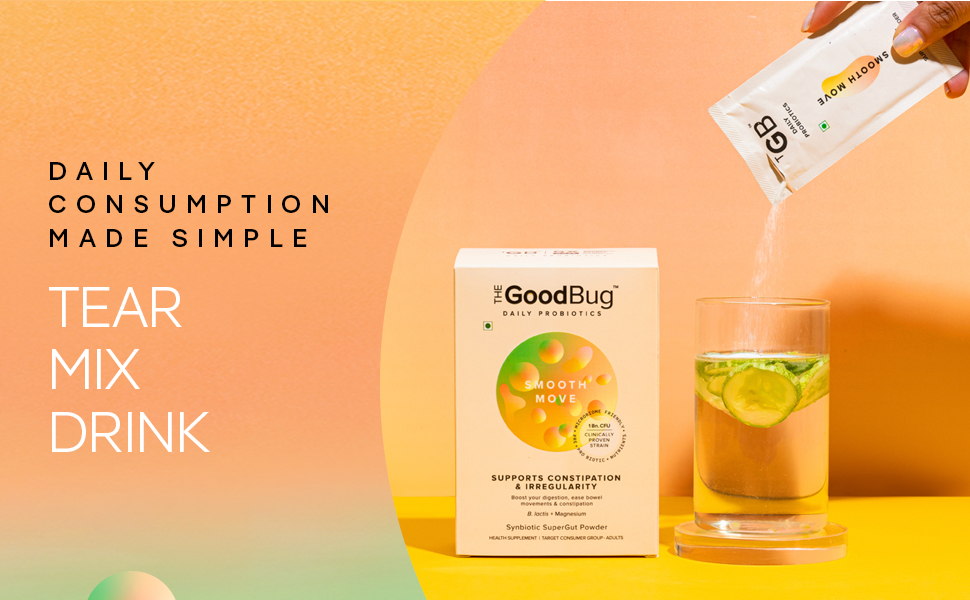 The Good Bug Smooth Move SuperGut Powder|1 Billion CFU of Clinically Proven Strains| Pre + Probiotic + Nutrients|Eases Constipation|Helps Regularise Bowel Movements|30 Days Pack, 30 grams