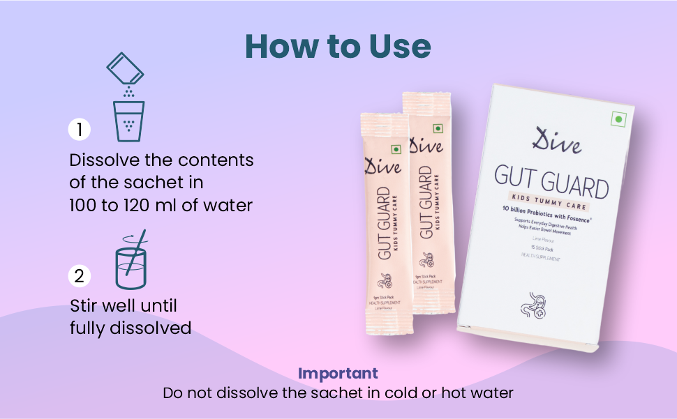 DIVE Gut Guard Kids Tummy Care -Pre & Probiotic | Boost Your Child's Gut Health| Reduce Indigestion | Strengthens Immunity |10 Billion CFU Clinically Proven Strains|15 Days Pack