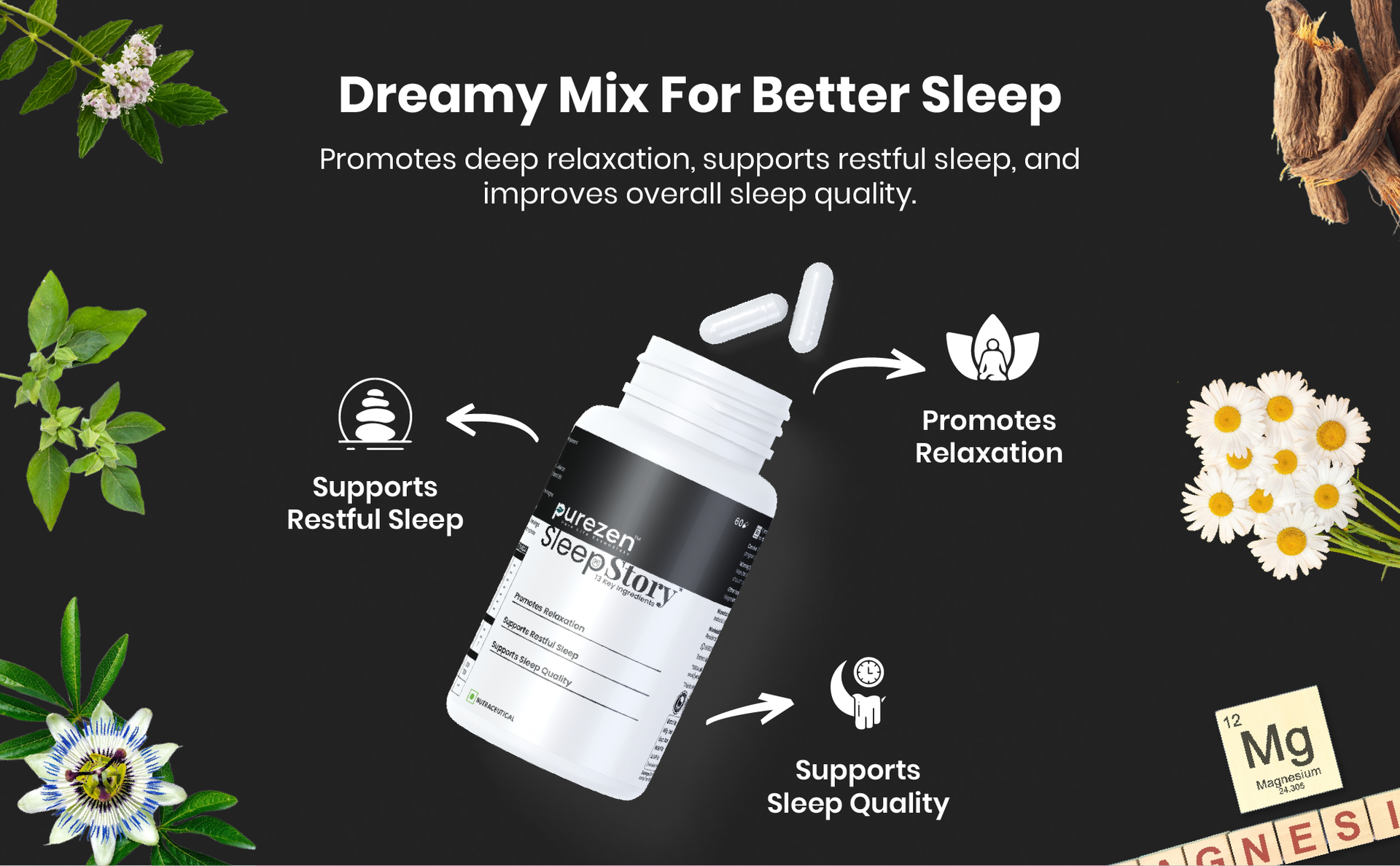 Purezen SleepStory Sleep Supplement | Melatonin, Ashwagandha, Valerian Root