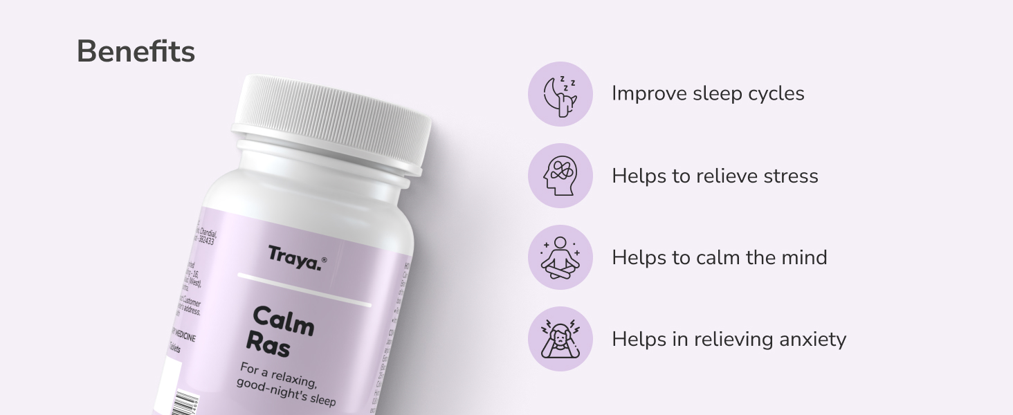 Traya Calm Ras | Ayurvedic Supplements for Anxiety, Stress Relief, and Better Sleep | Consists Ashwagandha, Brahmi, Arjuna, and Jatamansi | 60 Tablets