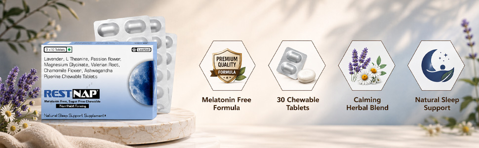 Restnap by LeeWell Melatonin-free Chewable Sleep Supplement -30 Tablets