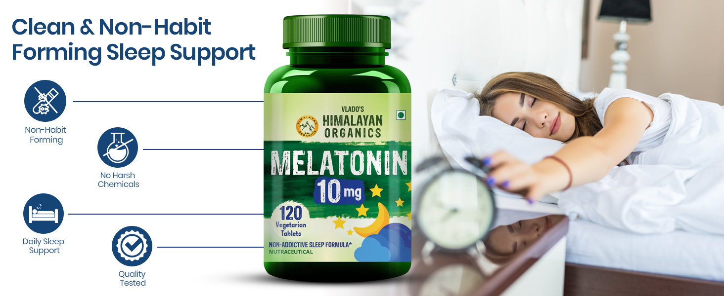 Vlado's Himalayan Organics Melatonin 10mg Sleep Tablets – Sleeping Pills - Melatonin for Deep Sleep, Restful Nights, and Effective Sleep DoseI Non-Habit Forming | for Women & Men – 120 Tablets