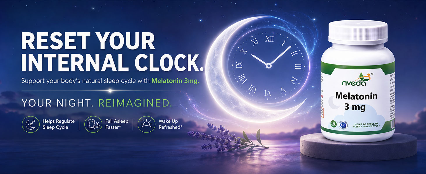 Nveda Melatonin 3mg | Natural Sleep Aid Supplement | Supports Deep Sleep, Stress & Anxiety Relief | Non-Habit Forming | 60 Tablets