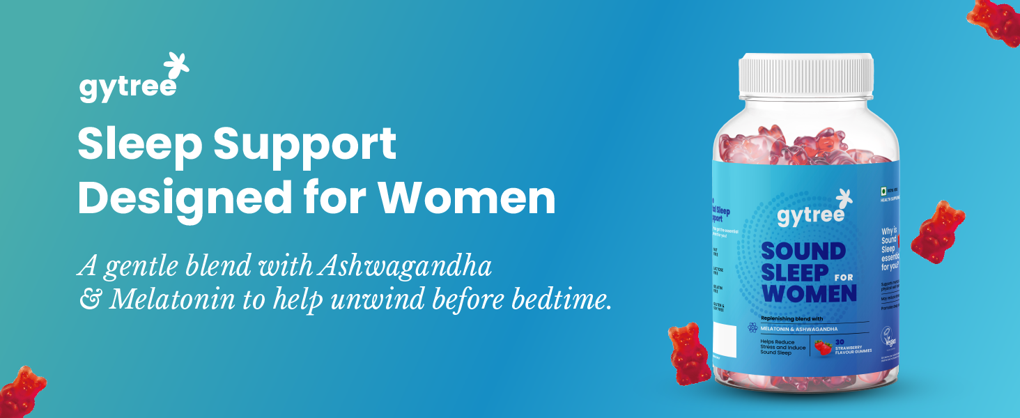 Gytree Melatonin 5mg Sleep Gummies for Women with Ashwagandha | Sleep Support Supplement | Helps Relax & Supports Restful Sleep | Strawberry Flavour 30 Gummies