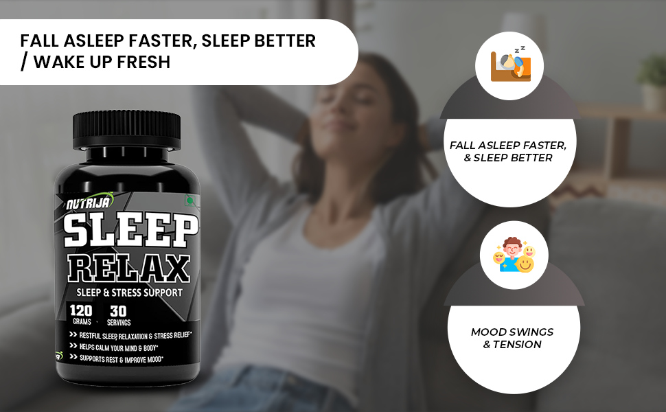 NutriJa SLEEP RELAX™ 30 Servings, Natural Sleep Aid & Relaxation Supplement scientifically proven ingredients - Restful sleep, Reduces anxiety & stress | (30 Servings)