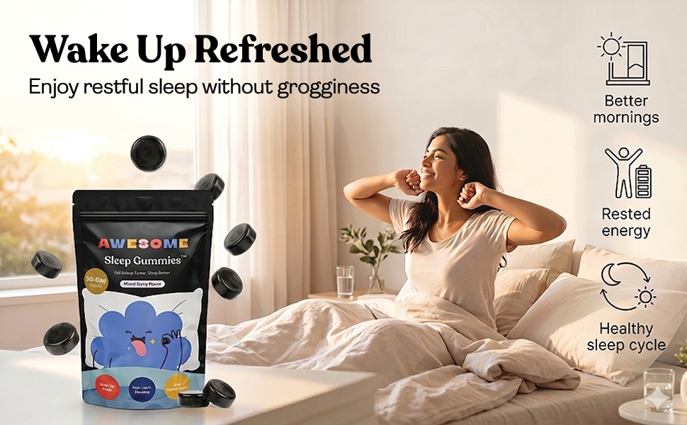 AWESOME Sleep Gummies, 3mg Melatonin & L-Theanine, Berry, 30 Nights