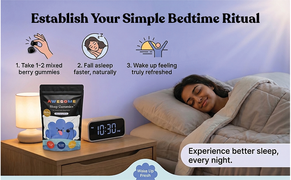 AWESOME Sleep Gummies, 3mg Melatonin & L-Theanine, Berry, 30 Nights
