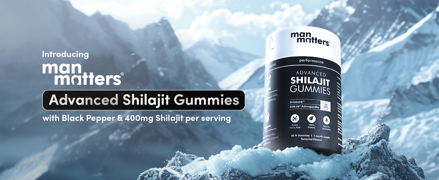 Man Matters Pure Shilajit/Shilajeet Gummies Advanced with Lab-Tested Fulvic Acid & KSM 66 Ashwagandha | Boosts Fitness, Improves Energy Levels & Helps Manage Stress | Pack of 60