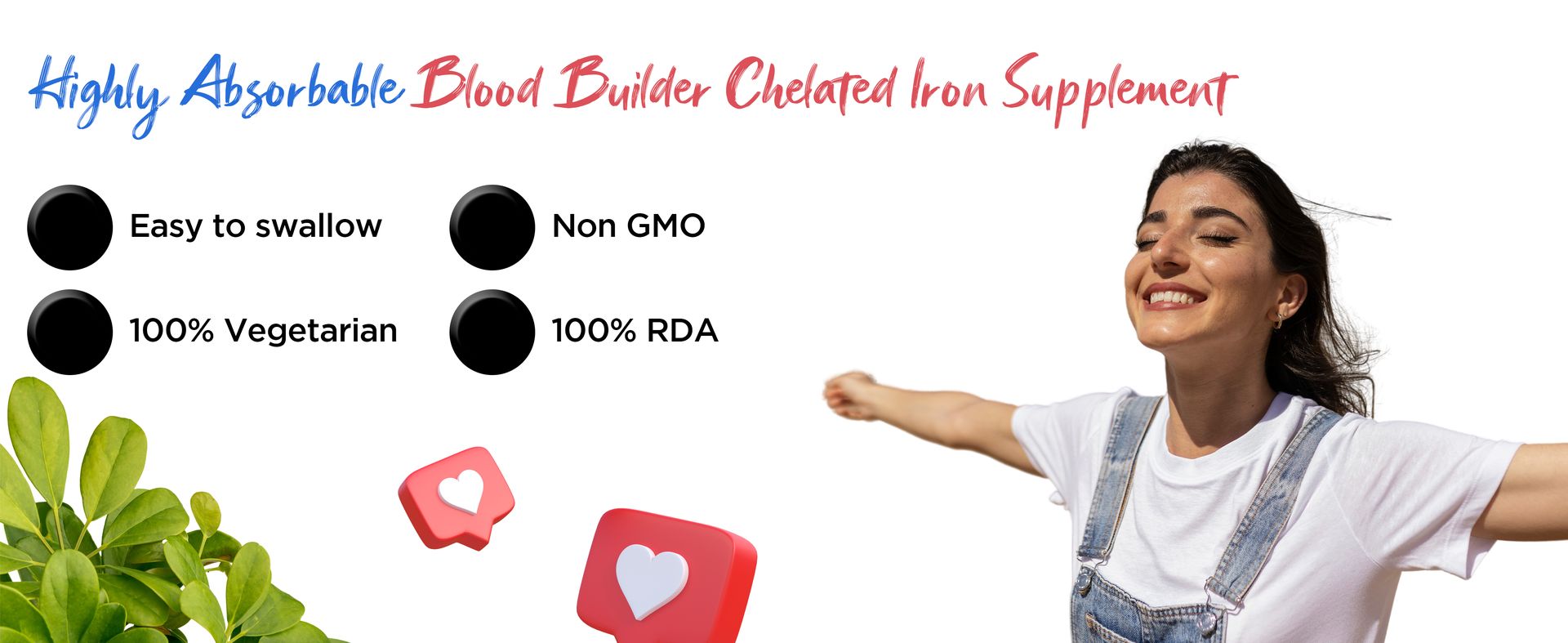 Health Veda Organics Chelated Iron Supplement with Folic Acid, Zinc, Vitamin C & B12 | Hemoglobin & Immunity Support | 60 Vegan Capsules