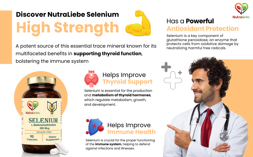 Selenium High Strength - Essential Trace Mineral for Thyroid, Immune System, Hair, Skin & Nails, 90 Capsules